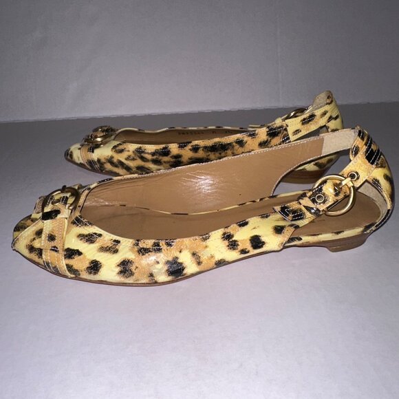 Stuart Wietzman Leather Animal Print Peep Toe Slip On Flats Shoes Womens 7.5 M - Picture 4 of 8